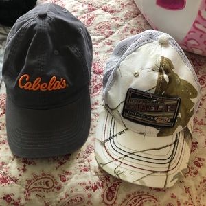 2 Cabela’s Hats White Camo and Grey Orange